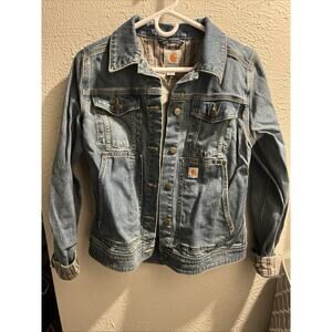 Womens Carhartt Blue Jean Jacket Size Small Pockets Contrast Cuff